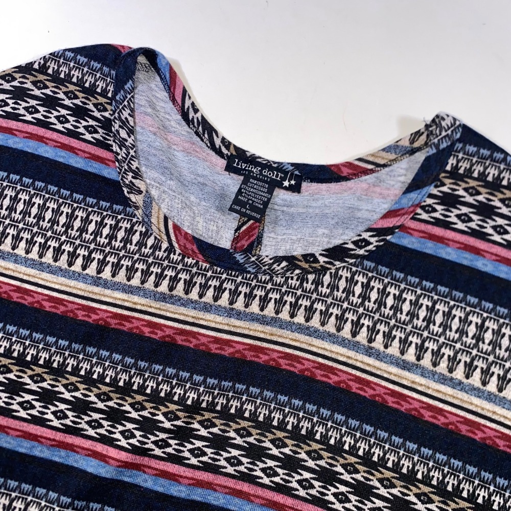 Living Doll Los Angeles Womens Geometric Print Button Back High Low Top Large